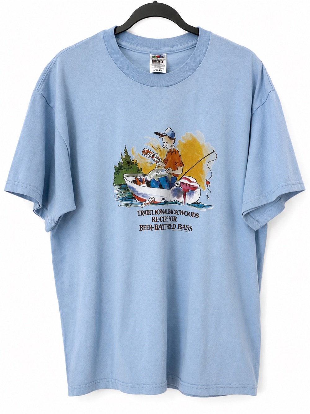 Vintage 90s Fruit of the Loom Beer Bass Fishing Novelty Graphic Finkstrom Tee XL